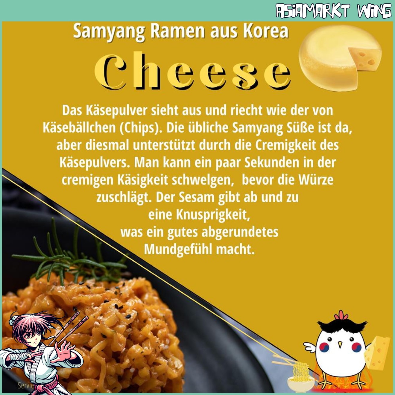 Samyang - Buldak Cheese - Hot chicken flavor Ramen - koreanische Instant Bratnudeln Käse - 140g