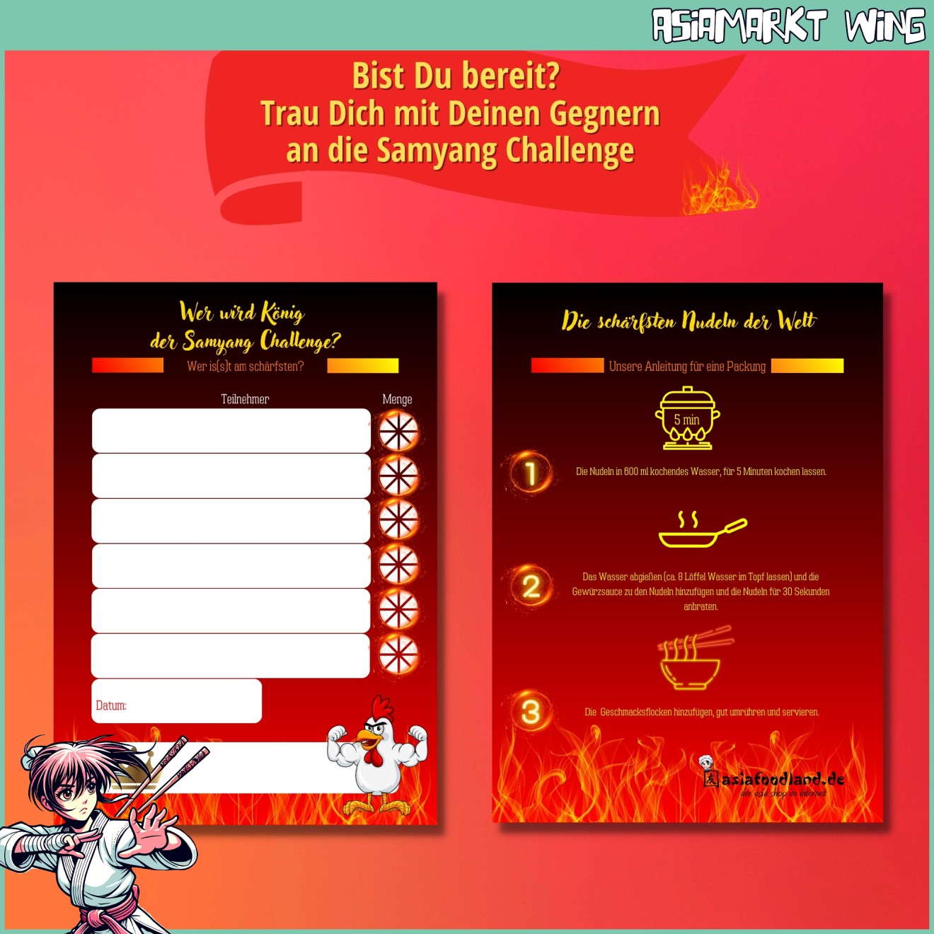 Samyang 5er Set | koreanische instant Ramen | 2x Spicy Buldak Hot Chicken (5x 140 g)