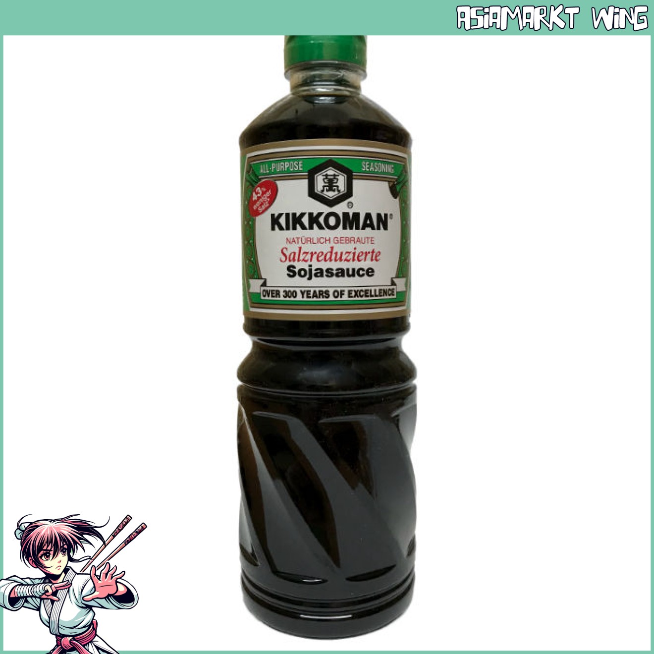 Kikkoman - Japanische Sojasauce - Salz reduziert - 975 ml