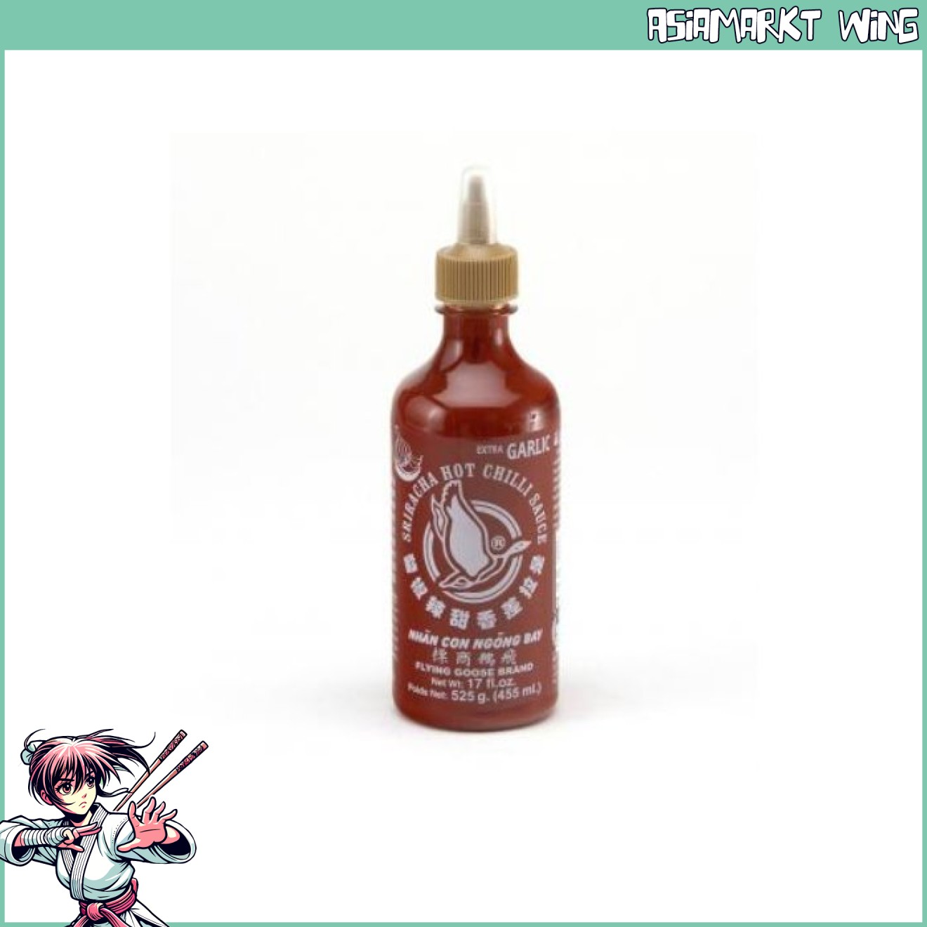 Flying Goose - Sriracha Chilisauce - mit extra Knoblauch - brauner Deckel - 455 ml