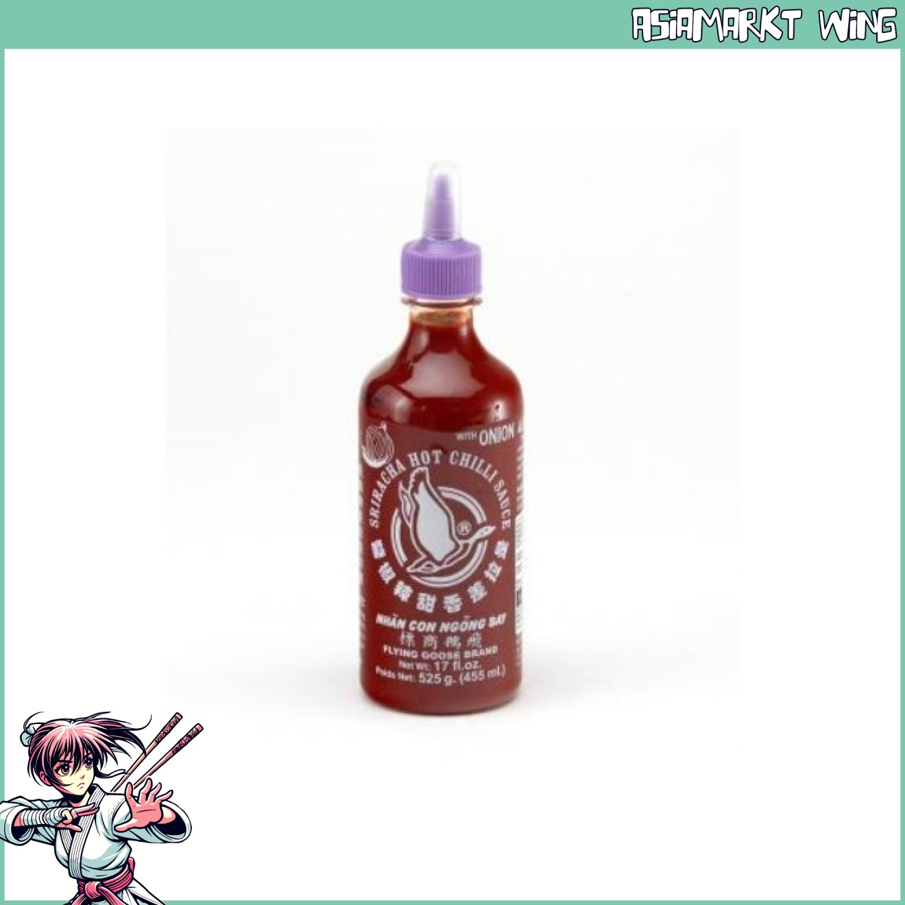 Flying Goose - Salsa al peperoncino Sriracha - con cipolla - coperchio viola - 455 ml