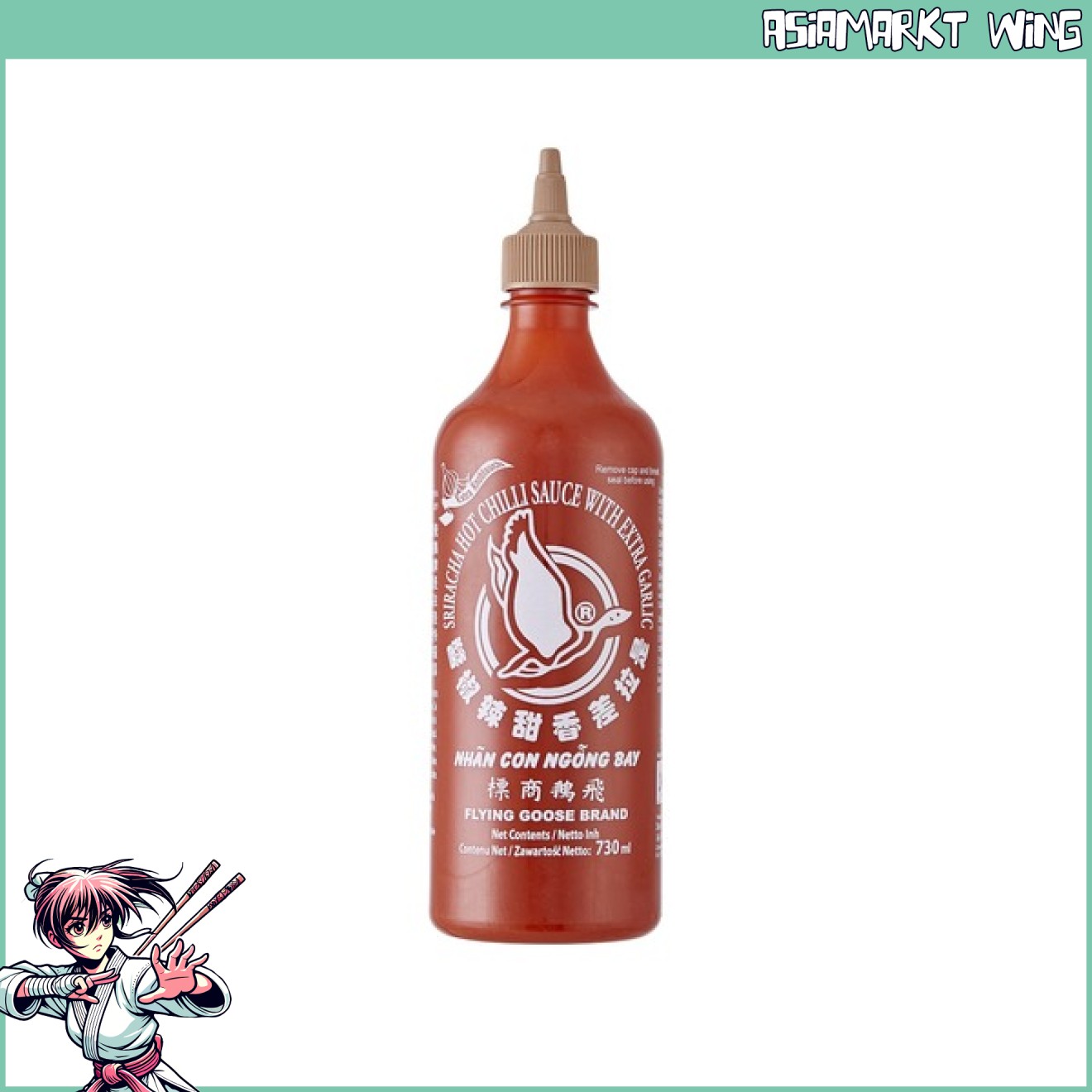 Flying Goose - Sriracha Chilisauce - mit extra Knoblauch - brauner Deckel - 730 ml