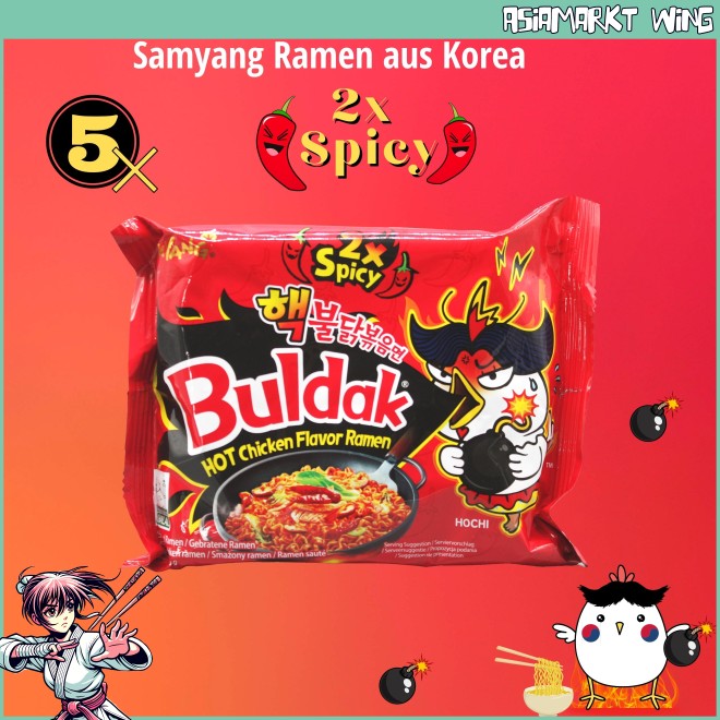 Samyang 5er Set | koreanische instant Ramen | 2x Spicy Buldak Hot Chicken (5x 140 g)