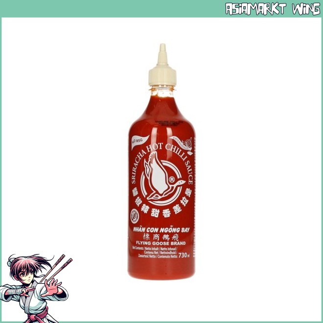 Flying Goose - Sriracha Chilisauce mit Knoblauch - ohne Glutamat - sandweißer Deckel - 730 ml