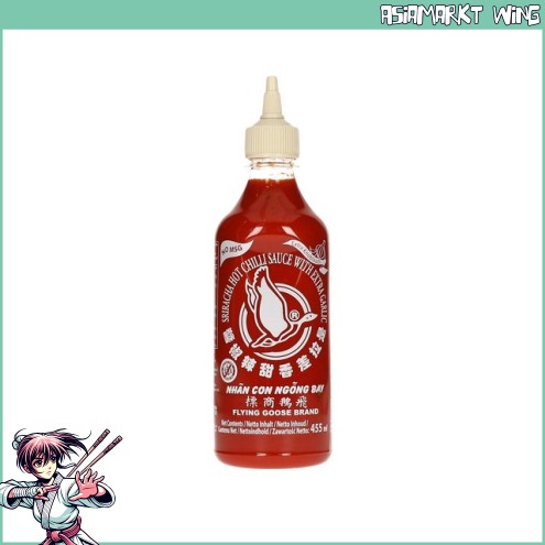 Flying Goose - Sriracha Chilisauce mit Knoblauch - ohne Glutamat - sandweißer Deckel - 455 ml